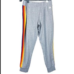 ALDI Gear Grey Rainbow Stripe Cotton Sweatpants Jogger NEW